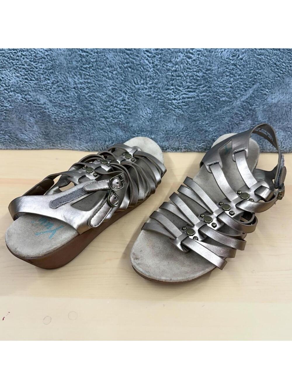 Yuu Strappy Gladiator Wedge Sandals Silver Gray Bohemian Fairy